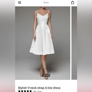 Luninss Stylish V-neck strap A-line dress in white